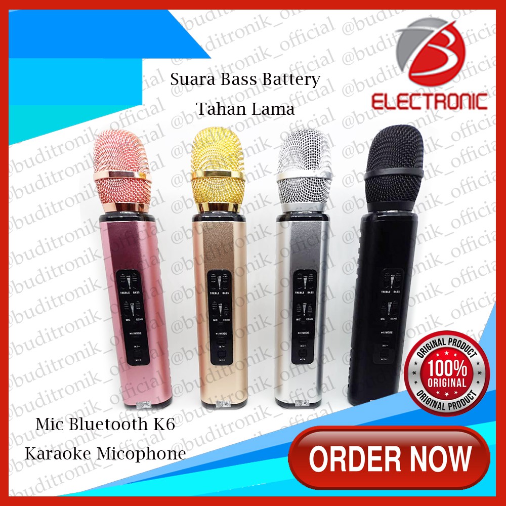 Mic K6 Wireless Bluetooth Karaoke Player Microphone Bass Treble Original