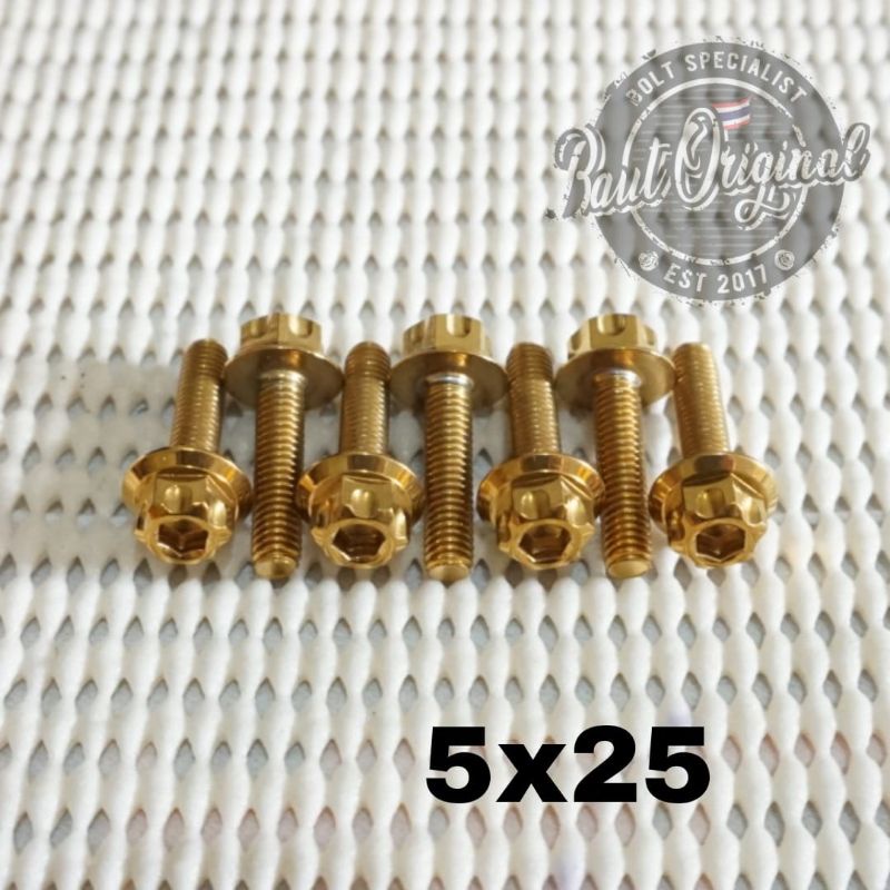 Baut probolt 5x25 gold new model drat 8 panjang 2.5cm Heng thailand