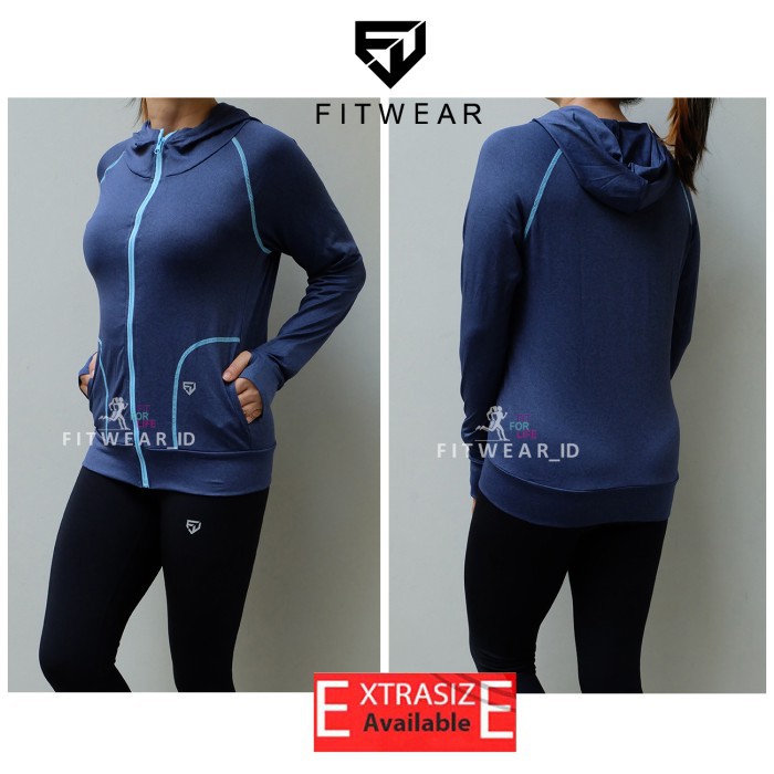 JAKET OLAHRAGA FITWEAR (RUNNING, SEPEDA , GYM ) BORDER THUMB [BLUE] - M