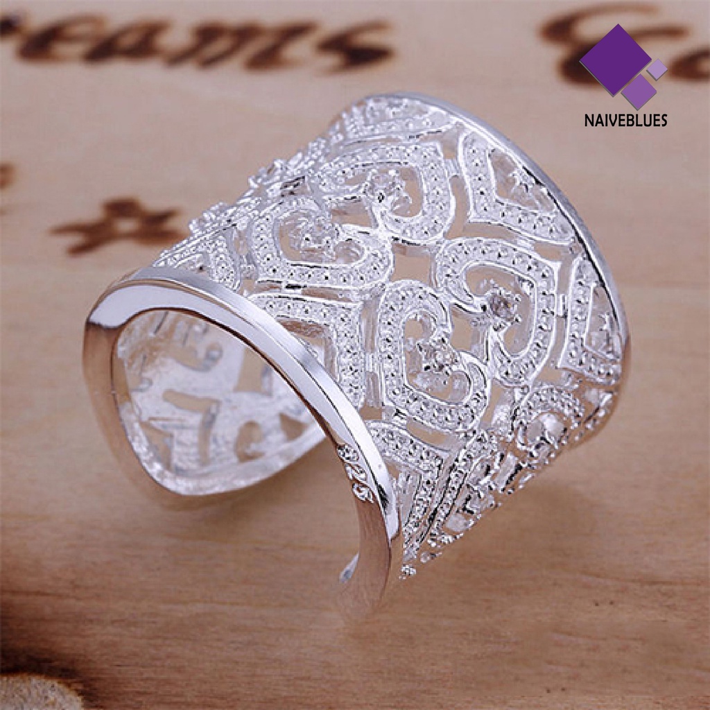 Cincin Model Terbuka Adjustable Bentuk Hati Aksen Berlian Imitasi