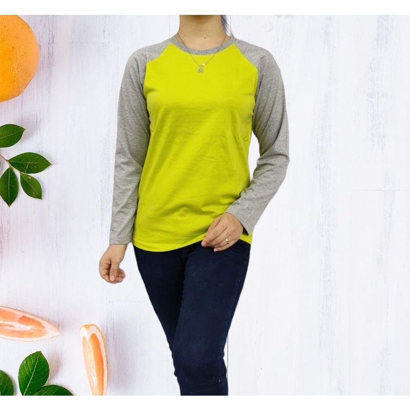 kaos polos reglan wanita (unisex) lengan panjang uk M L XL XXL-Stabilo-abumisty pjg