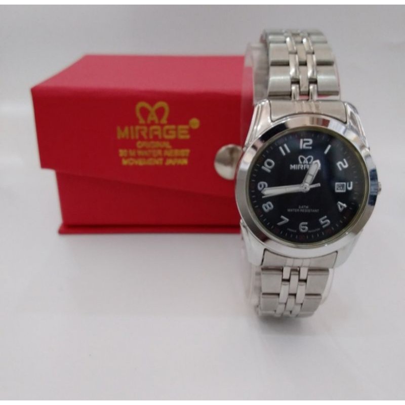 jam tangan wanita;MIRAGE silver bulat~ORIGINAL WATER RESISTANT~TGL~STAINLESS