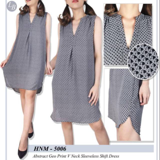 Hnm abstract geo print V neck sleeveless shift dress