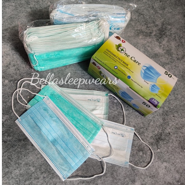 3PLY NECARE EMBOS BOX ISI 50 - MASKER 3PLY EARLOOP NECARE EMBOS KEMENKES WARNA BIRU PUTIH  HIJAU