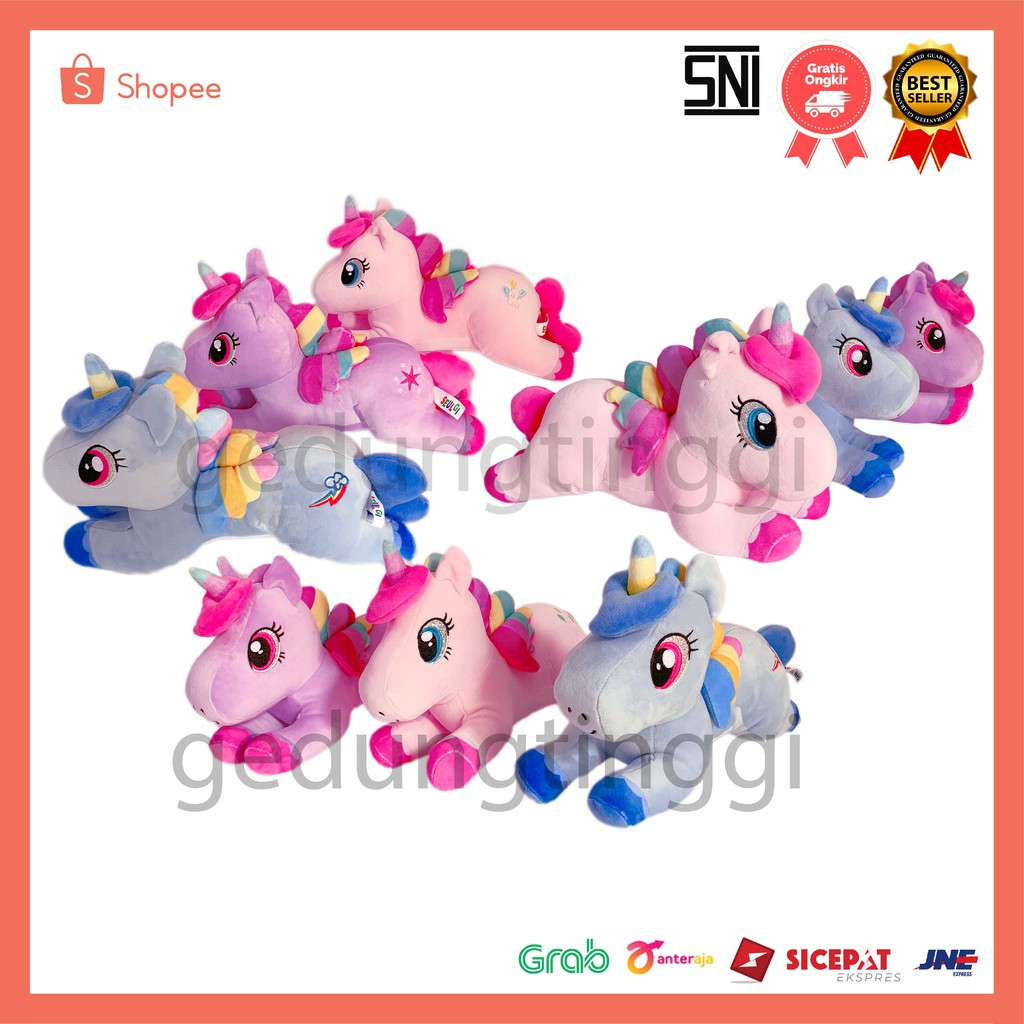 Boneka Kuda Unicorn Little Poni Pony Rainbow Clasie Lying Horse Plush Doll Ungu Biru Pink Kuning