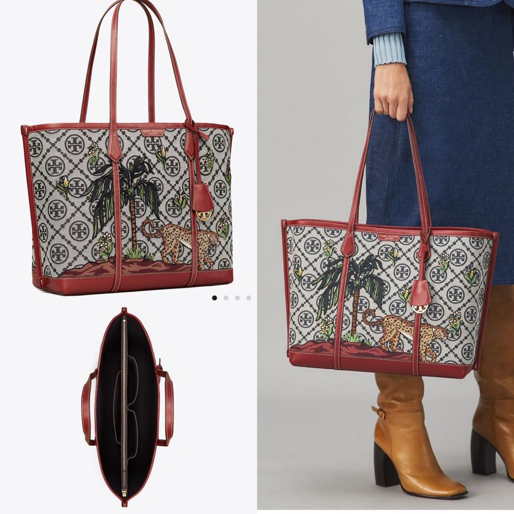 TB Perry T Monogram Jacquard Embroidered Triple-Compartment Tote