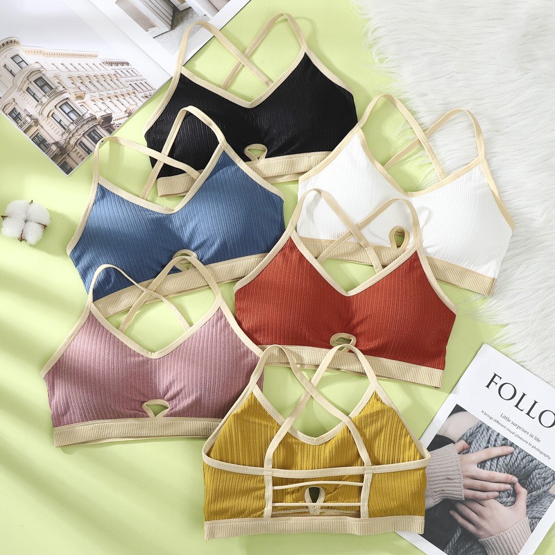 [COD] Bra Sport Tanpa Kawat Wanita Untuk Olahraga Tali Silang Bahan Nylon Import