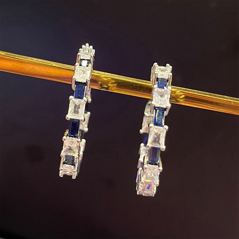 Anting Hoop Kristal Cubic Zirconia Bentuk Lingkaran Untuk Wanita