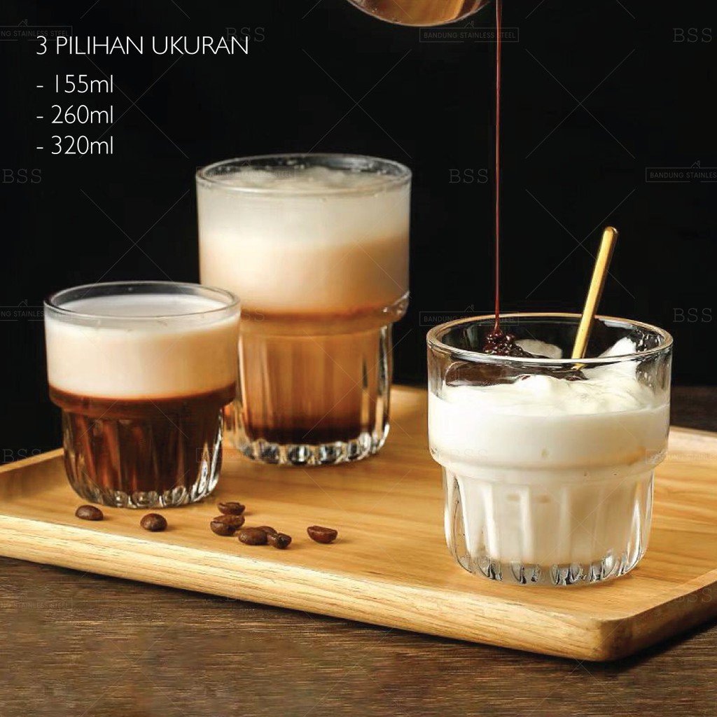 Striped Glass Coffee Gelas Kaca Kopi 155ml 260ml 320ml Tebal Dessert cankir unik lucu cantik