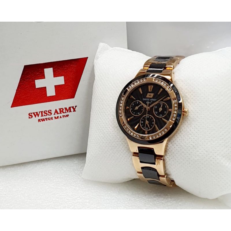 Jam Tangan Wanita Swiss Original Army Crono Aktif Anti Air Terbaru / Jam Tangan Cewek Swiss Garansi 