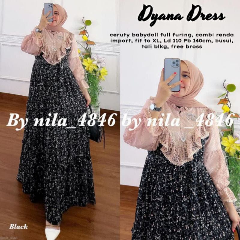 Dyana Dress Maxy Mix Brukat Malika || Realpict (COD Bayar Ditempat)