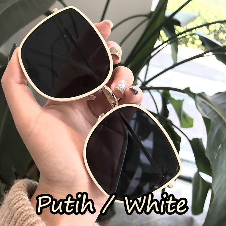 K1 Kacamata Gaya Perempuan Sunglasses Wanita Cewek Lensa Kotak Besar Hitam List Putih Square Korean Harajuku Japanese Style