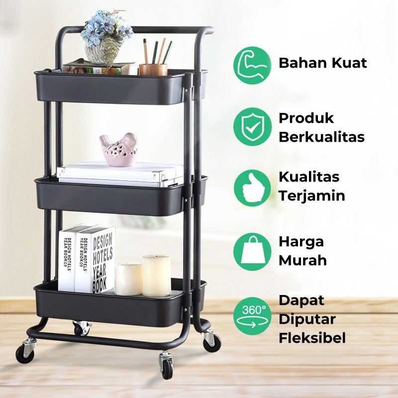 Rak Roda Rak Kamar Mandi Rak Penyimpanan Trolley 3 susun/4susun