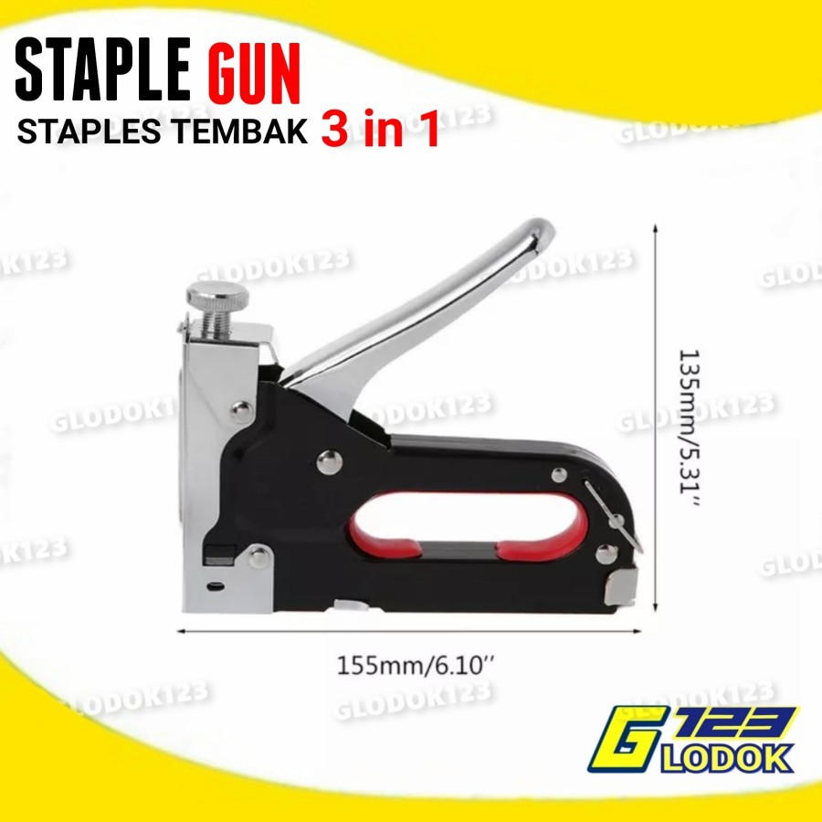 Staple Staples Steples Gun Tembak 3 in 1 Jok Kulit Kayu Karpet Kardus