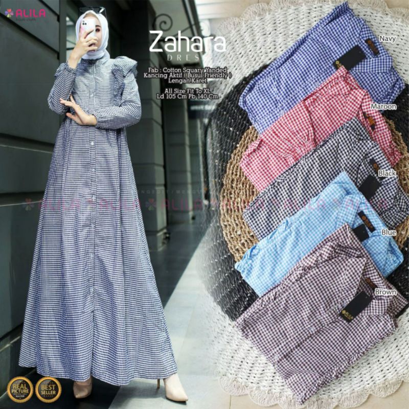 ZAHARA DRESS ORI BERLABEL ALILA / GAMIS MAXI DRESS BERBAHAN COTTON SQUARY YANDED SUPER NYAMAN / GAMI
