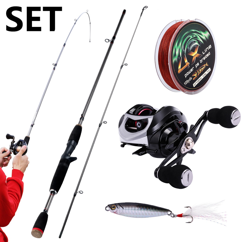 Sougayilang 2 Bagian Casting Fishing Rod dan 18 + 1 Ball Bearing Baitcasting Reel Line Umpan Set