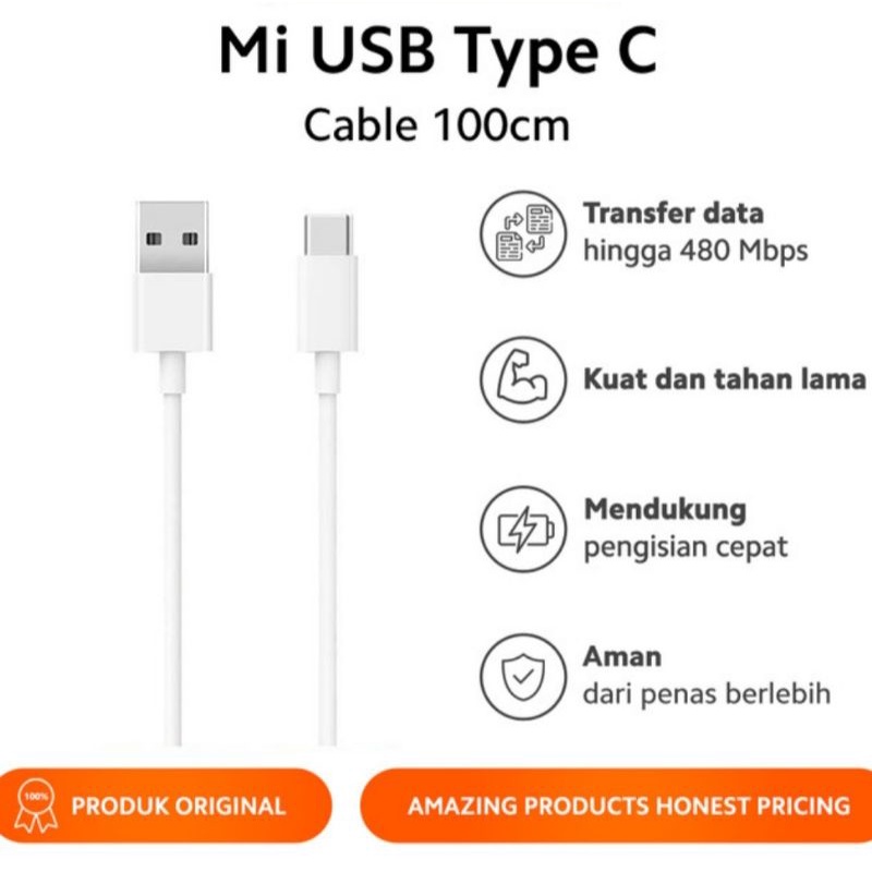 Xiaomi Mi Kabel Charger Usb Type C Fast Charging Original