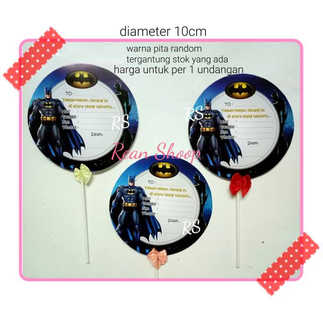 Kartu undangan ulang tahun ultah anak lolypop lolipop loly pop karakter batman