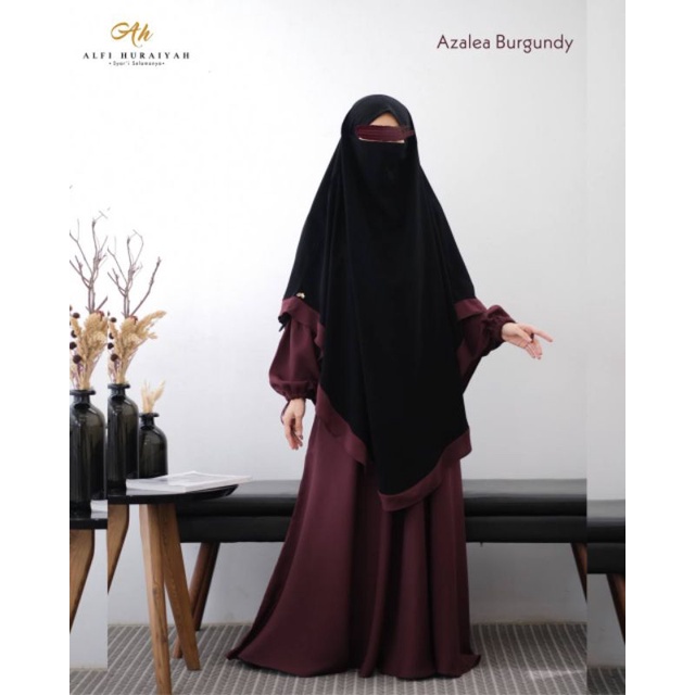 French Khimar Set Gamis Azalea Burgundy Series by Alfi Hurairah