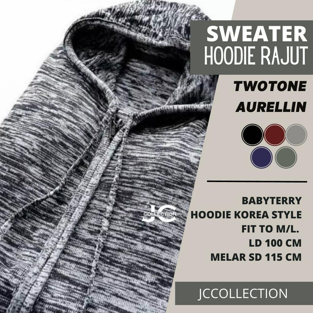 Jaket Rajut Twotone Arielli Knitting Sweater Hoodie Roundhand - JCCollections