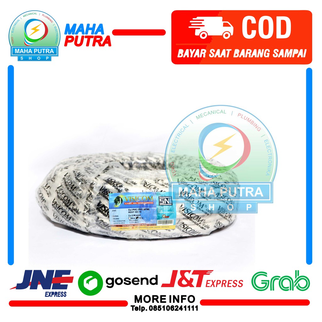 KABEL WARNA PUTIH NYM UKURAN 2X2.5 MM MERK VISICOM PANJANG 100 METER
