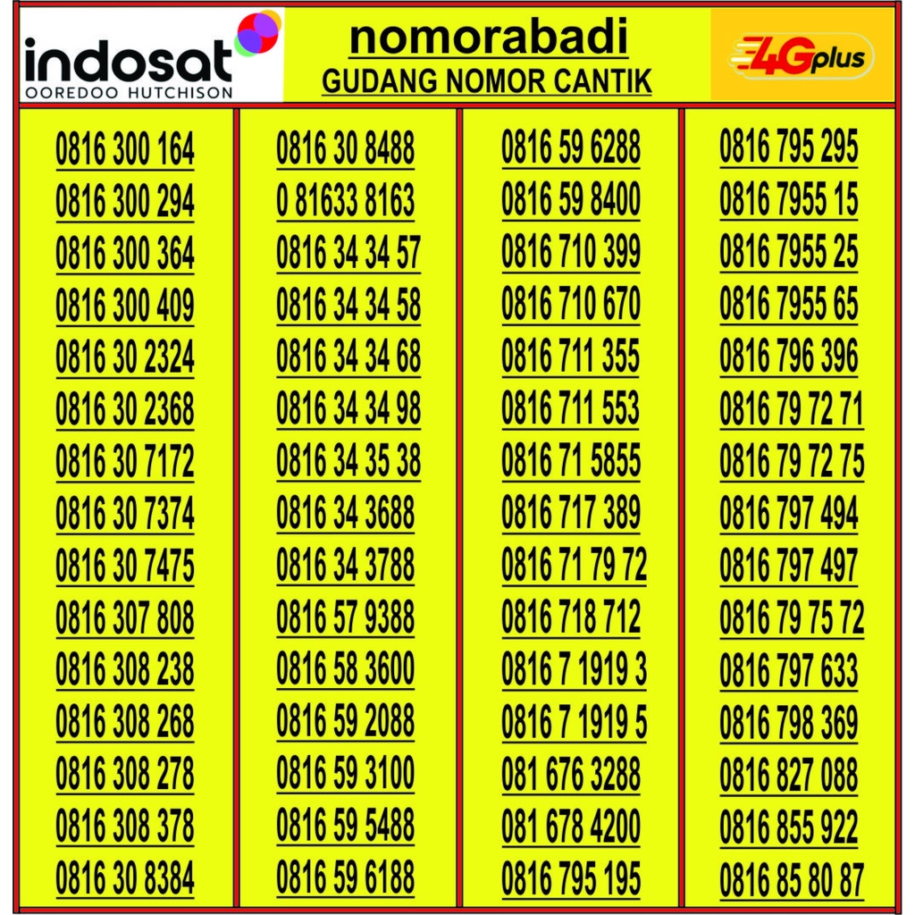 nomor cantik indosat 4G 10digit H800