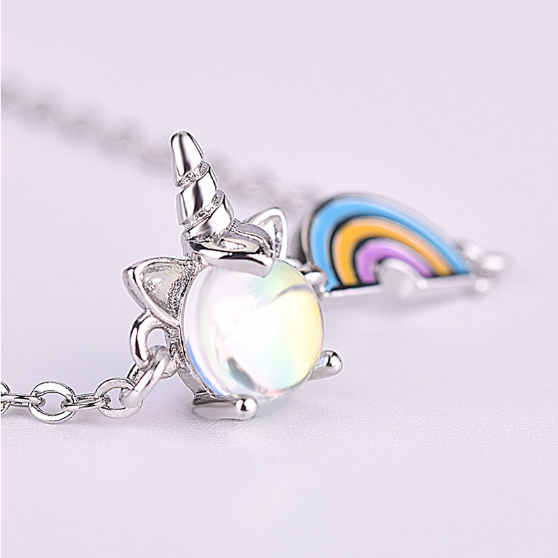 Gelang Bahan Stainless Steel Motif Unicorn Warna Pelangi Untuk Wanita