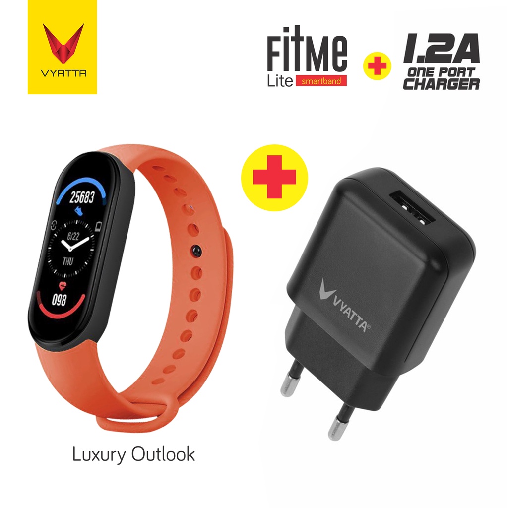 VYATTA FitMe Lite New Smartband - 200+Watchface, Sport Mode, IP67,SPO2-Red Orange + 1.2A BK