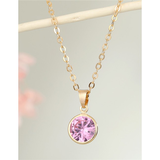 LRC Kalung Fashion White Round Rhinestone Pendant Alloy Necklace P49731