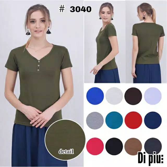 KAOS POLOS WANITA LEHER V VARIASI KANCING DEPAN