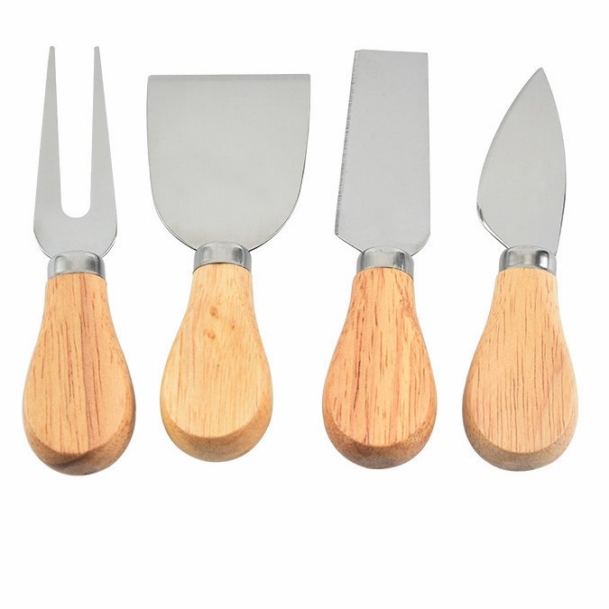 4pcs stainless butter cutter knife / mini teppan spatula wooden handle