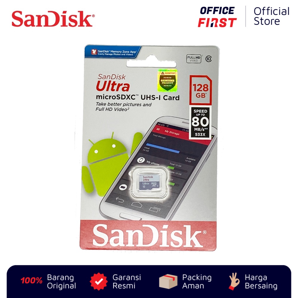 SanDisk microSDXC UHS-I 80 MBps 128 GB / Memory Card Kartu Micro SD