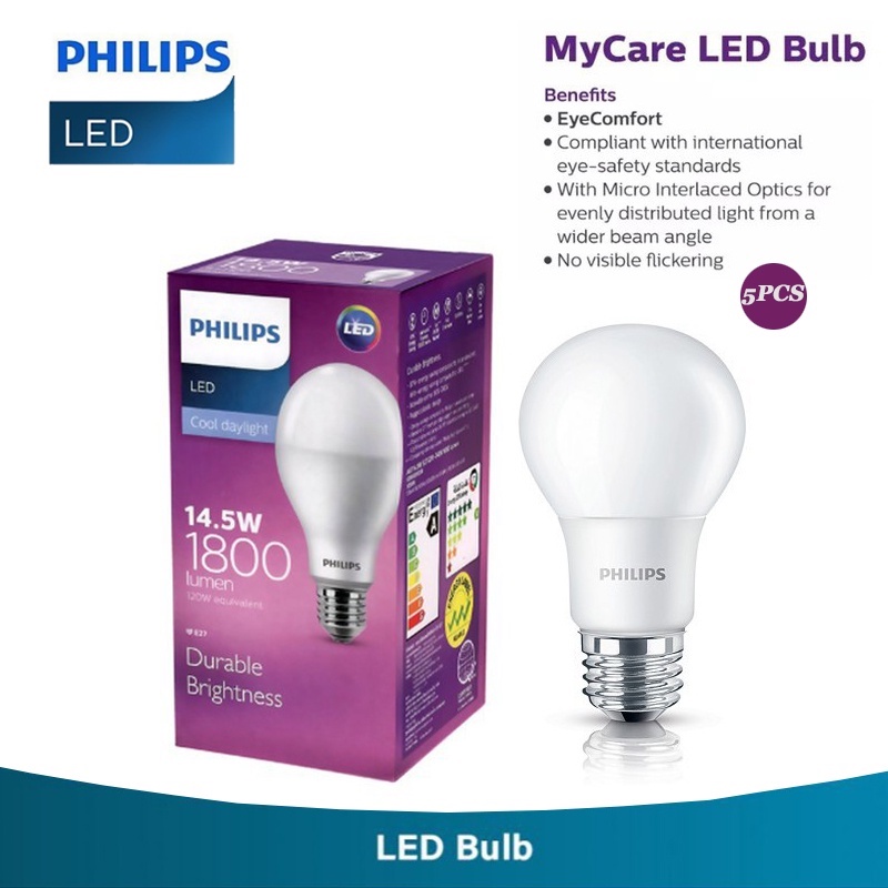 Lampu LED Philips 14.5W lampu putih 14.5Watt Multi-paket (Lima)