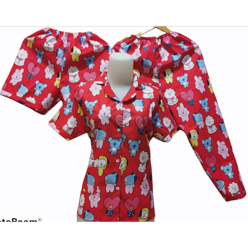 SEASOND IND 3in1 Piyama/Baju Tidur Wanita Dewasa Hello Kitty/L Fit to XL-bbts merah