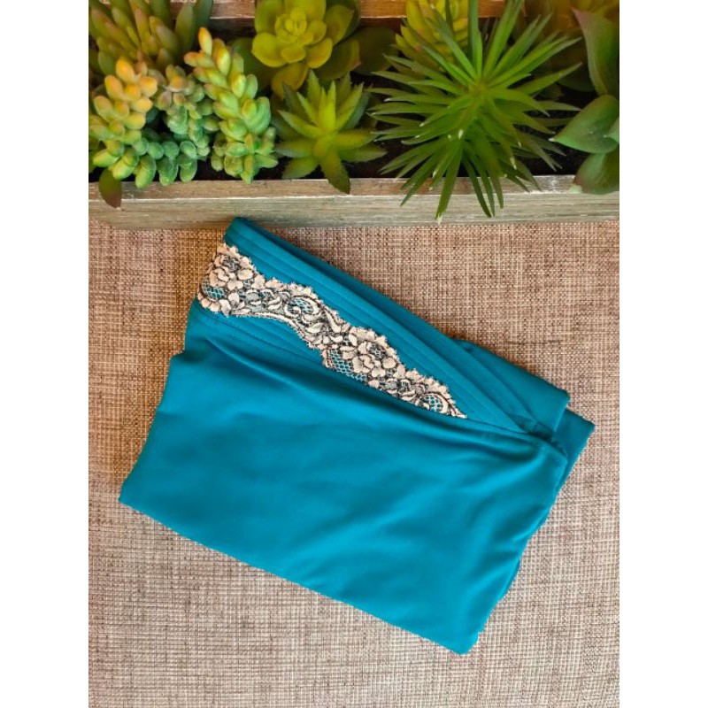 RENDA GARIS HITAM | HIJAB RENDA | ORIGINAL | AZZURASCARF | HIJAB INSTAN | BERGO INSTAN | JILBAB-Biru tosca