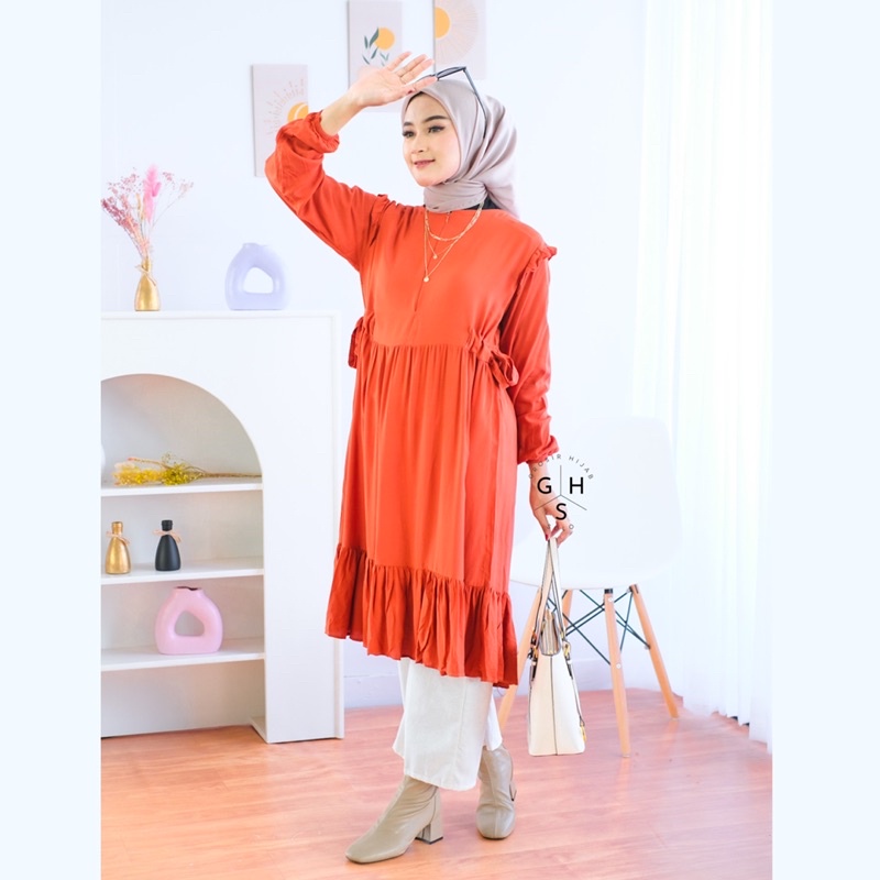 (AMD) TUNIK MOFITA SERUT SAMPING DAILY BUSUI MIDI DRESS RAYON