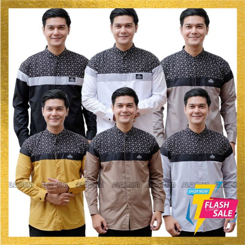 Baju Koko Pria Lengan Panjang Ekslusif Original Al Qorni Kemeja Koko Motif Senopati Kemko Hadroh Guz