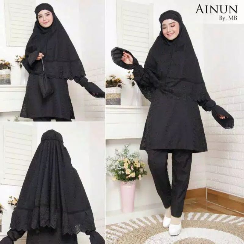 Setelah Ihrom Hitam Komplit/Fullset Haji dan Umroh Wanita,Setelan Ihrom Ainun