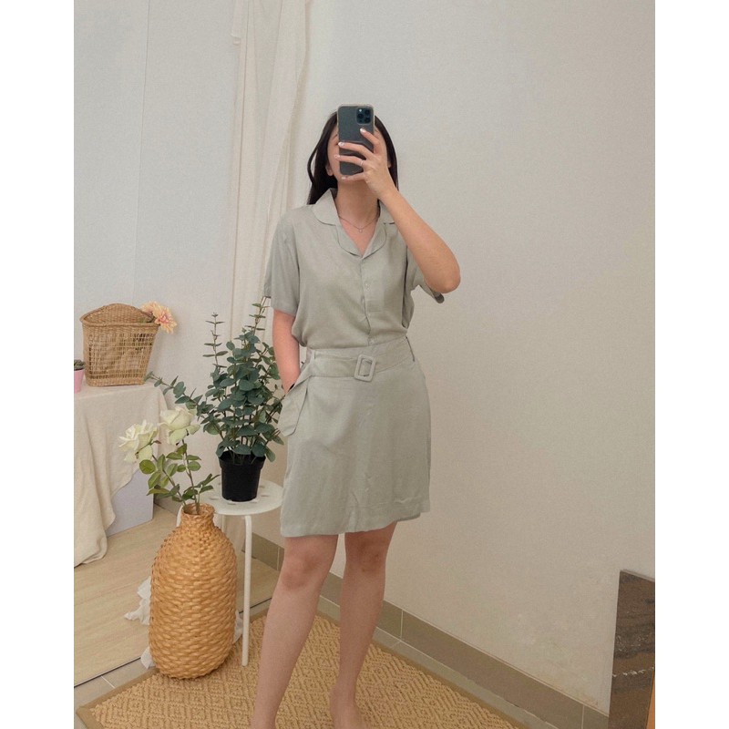 KANON - Kasumi Shirt and Skort Pastel Set - Set kemeja dan rok belt rayon korean look