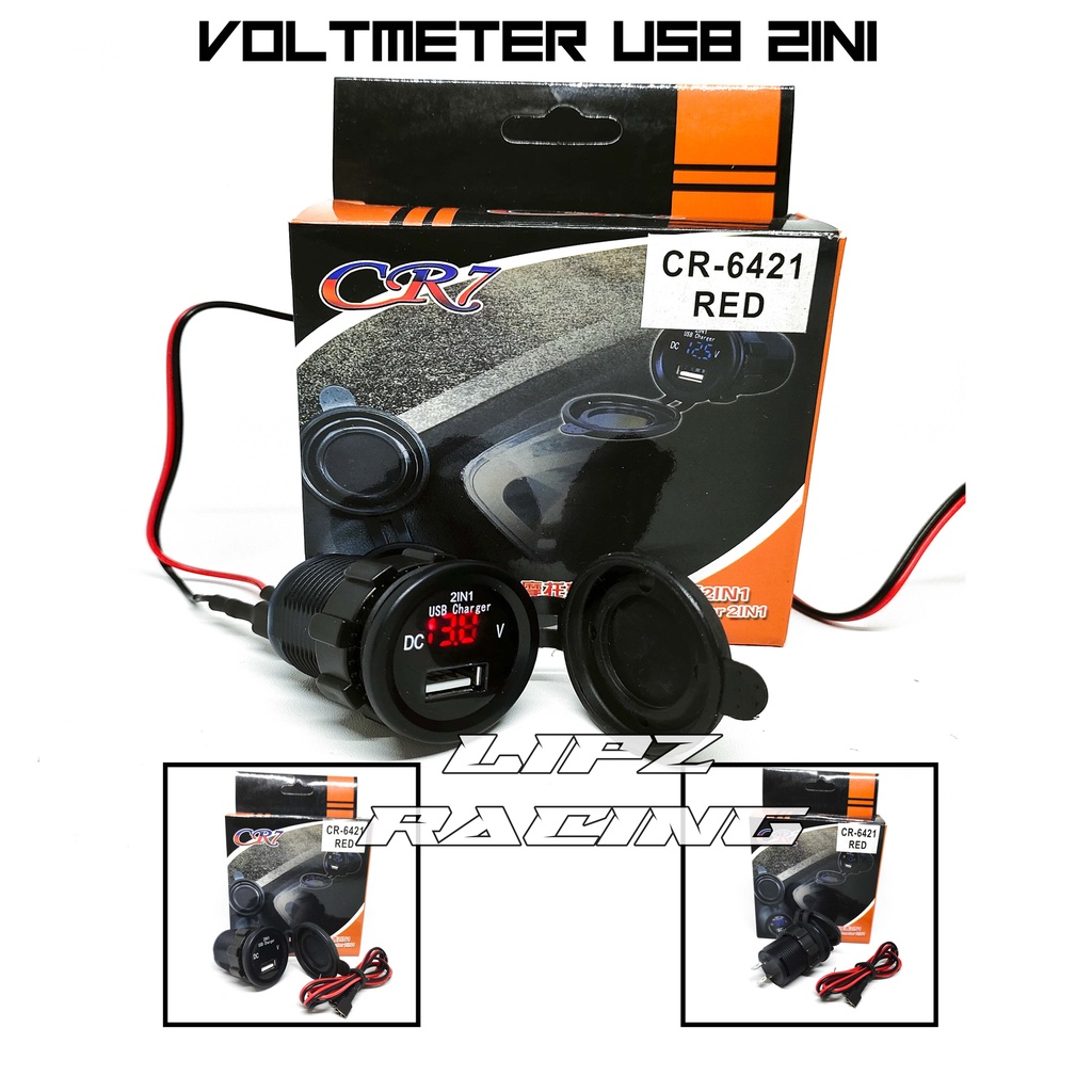 USB CHARGER &amp; VOLMETER MOTOR DISPLAY NYALA MERAH UNIVERSAL BISA UNTUK SEMUA MOTOR