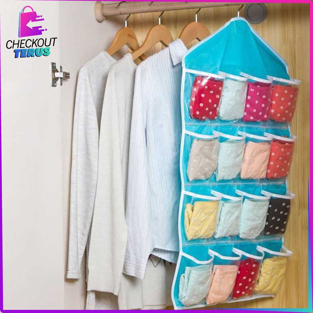 CT C134 Storage Bag Gantung 16 Saku Dinding Pouch Gantung Hanger Korean Style Organizer Rumah Perlengkapan Lemari