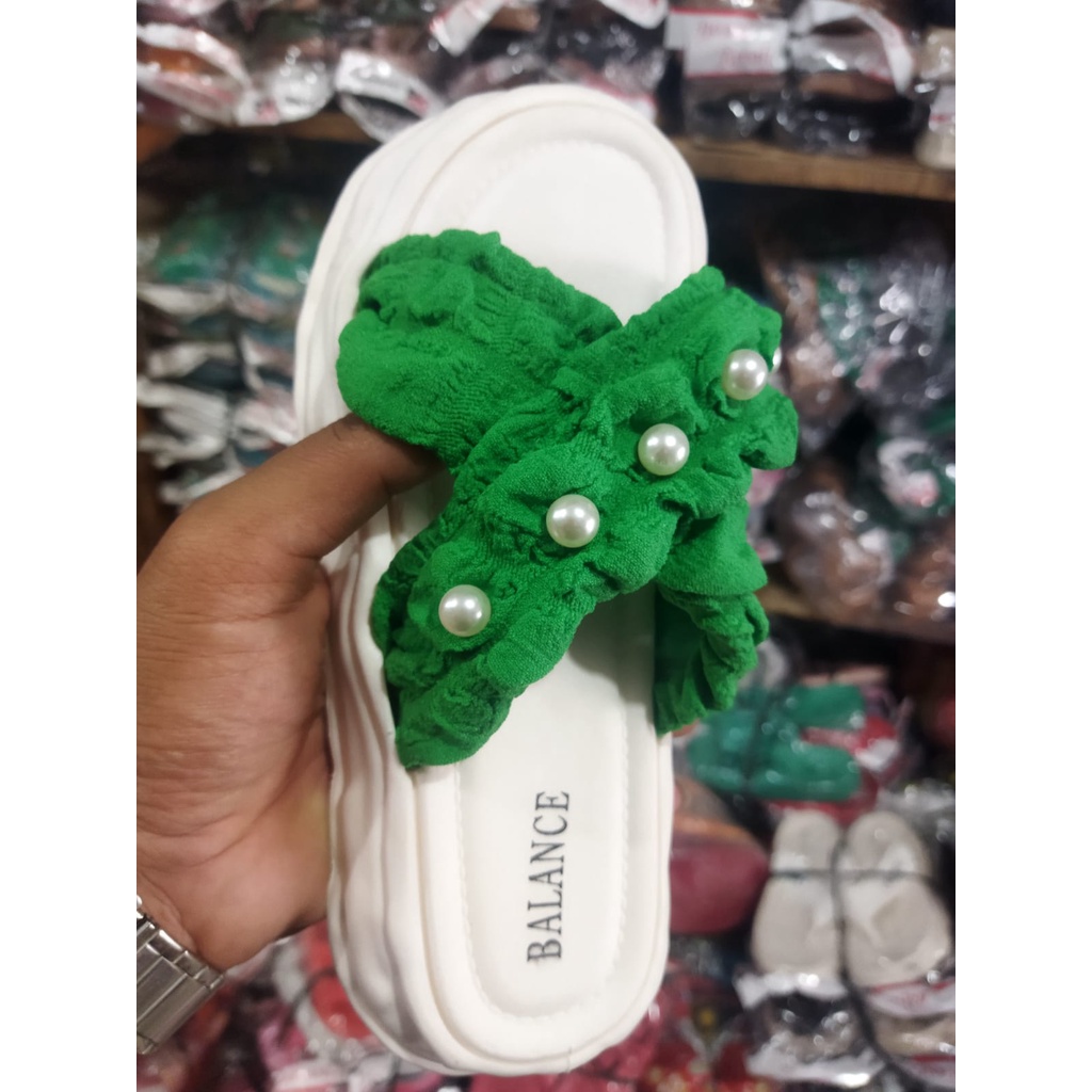 sandal selop perempuan dewasa tali silang kain mutiara import 000  (36-41) terbaru