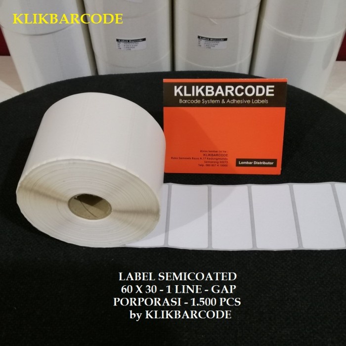 

LABEL BARCODE SEMICOATED 60 X 30 mm DENGAN GAP ISI : 1.515 PCS - ISI : 1000 PCS