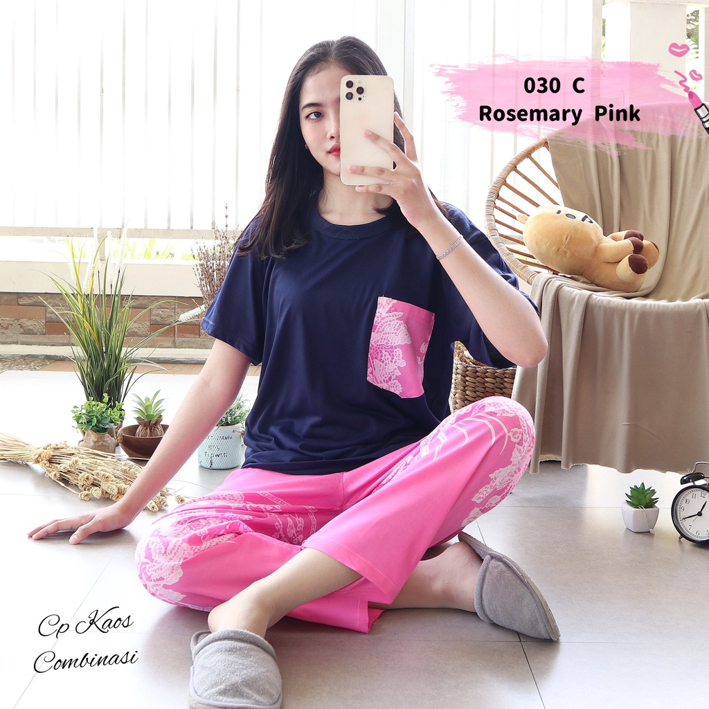 IZANY Piyama Dewasa CP Oblong Kaos Celana Panjang Rayon Fit to XL-030 ROSEMARY PINK