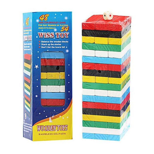TERMUR@H WISS TOYS -3896L UNO STACKO KAYU BESAR WARNA 54 BALOK TINGGI 22 CM