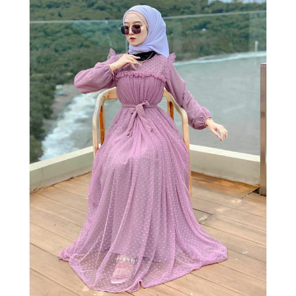 COD - MARBELA Dress Gamis Maxi Brukat Doty Polka Pesta Kondangan Muslim Wanita LD100 / DRESS MELANI TILE