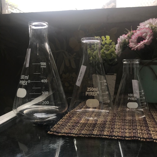 Gelas/Tabung Erlenmeyer Kaca untuk Laboratorium Kimia Pyrex