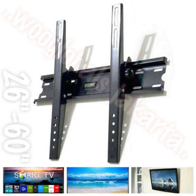 ADJUSTABLE FLEKSIBEL TV BLACK BRACKET BESI TEBAL HITAM TV FLAT LED LCD 26"-60" INCH KUAT ORIGINAL