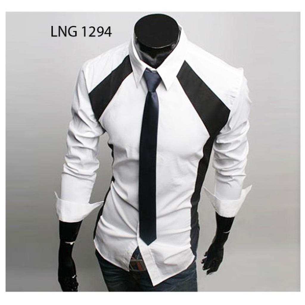 Kemeja Korea Slimfit Putih - LNG 1294M, L, XL (slim fit)