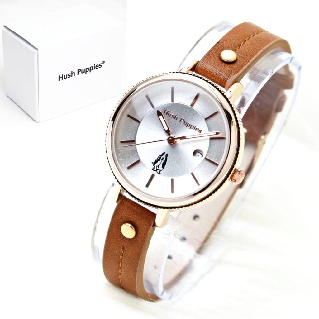 Grosiran Jam Tangan Wanita Hush Puppies 3665HB Analog Tali Kulit Tanggal Aktif Include Box dan Baterai (COD)